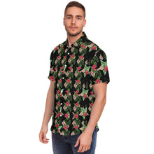 Load image into Gallery viewer, Black Men's Short Sleeve Button Down Shirts - Star Flowers
