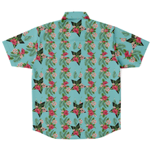 Load image into Gallery viewer, Cyan Men's Short Sleeve Button Down Shirts - Star Flowers