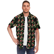Load image into Gallery viewer, Black Men's Short Sleeve Button Down Shirts - Star Flowers