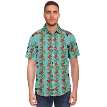 Load image into Gallery viewer, Cyan Men's Short Sleeve Button Down Shirts - Star Flowers