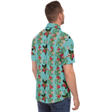Load image into Gallery viewer, Cyan Men's Short Sleeve Button Down Shirts - Star Flowers