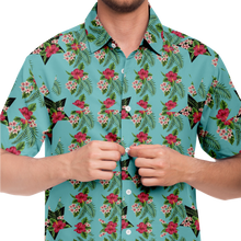 Load image into Gallery viewer, Cyan Men's Short Sleeve Button Down Shirts - Star Flowers