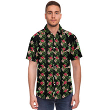 Load image into Gallery viewer, Black Men's Short Sleeve Button Down Shirts - Star Flowers