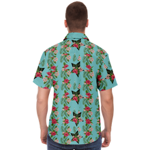 Load image into Gallery viewer, Cyan Men's Short Sleeve Button Down Shirts - Star Flowers