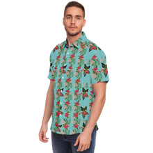 Load image into Gallery viewer, Cyan Men's Short Sleeve Button Down Shirts - Star Flowers