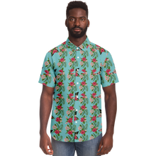 Load image into Gallery viewer, Cyan Men's Short Sleeve Button Down Shirts - Star Flowers