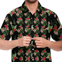 Load image into Gallery viewer, Black Men's Short Sleeve Button Down Shirts - Star Flowers
