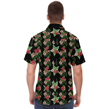 Load image into Gallery viewer, Black Men's Short Sleeve Button Down Shirts - Star Flowers