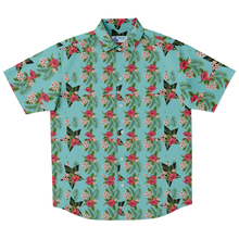 Load image into Gallery viewer, Cyan Men's Short Sleeve Button Down Shirts - Star Flowers