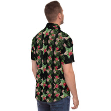 Load image into Gallery viewer, Black Men's Short Sleeve Button Down Shirts - Star Flowers