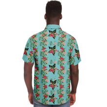 Load image into Gallery viewer, Cyan Men's Short Sleeve Button Down Shirts - Star Flowers
