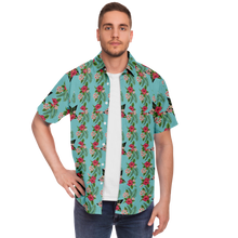 Load image into Gallery viewer, Cyan Men's Short Sleeve Button Down Shirts - Star Flowers