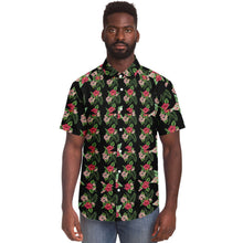 Load image into Gallery viewer, Black Men's Short Sleeve Button Down Shirts - Star Flowers