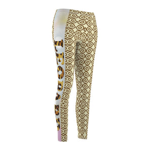 Spiral Cream & Brown Women's Casual Leggings With Leopard's custom at 20% discount