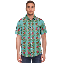 Load image into Gallery viewer, Cyan Men&#39;s Short Sleeve Button Down Shirts - Star Flowers
