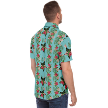 Load image into Gallery viewer, Cyan Men&#39;s Short Sleeve Button Down Shirts - Star Flowers
