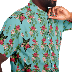 Male 100% Polyester Poplin All Over Print Shirt. Perfect for Those Dressier Hot Days • Cotton hand-feel